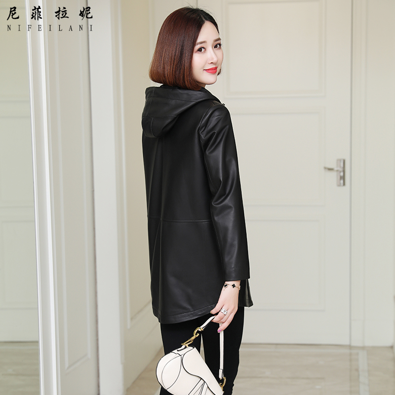 Henning genuine leather fur coat female medium long version 2022 new spring autumn loose Korean version Mama large size sheep leather windcoat jacket