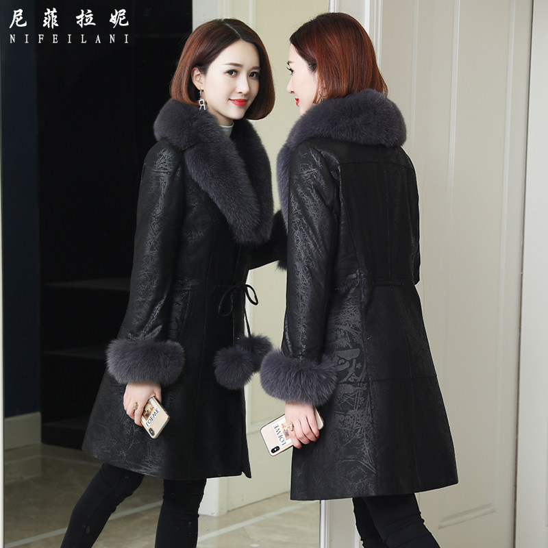 Henning genuine leather fur coat female medium long version V collar Korean version winter fur integrated water mink liner fur coat fur coat