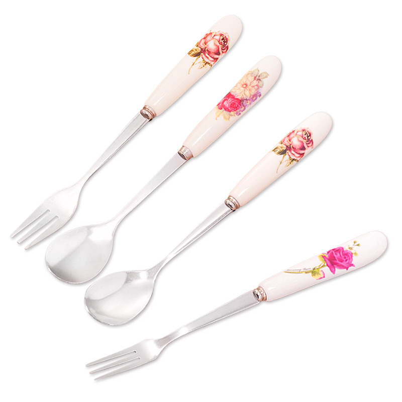 Ceramic handle fruit fork stainless steel cake fork creative mooncake fork dessert fork fruit sign small tableware receiver