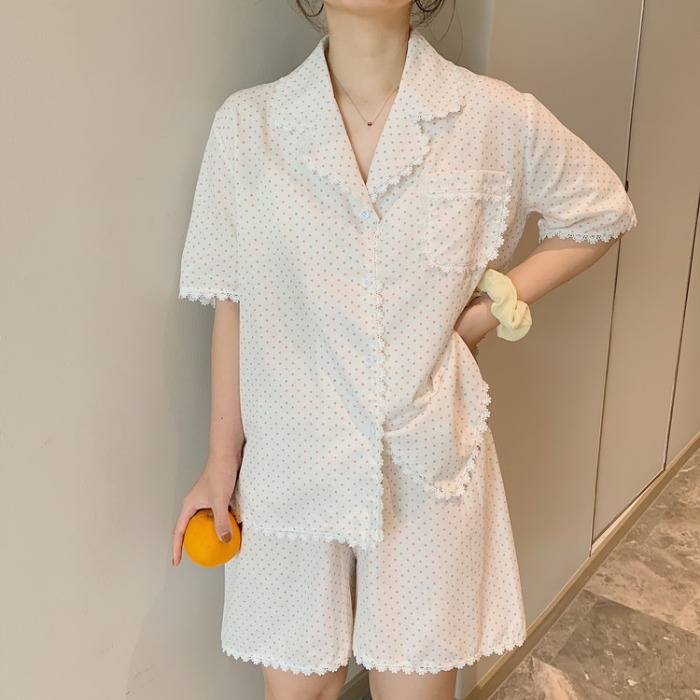 Summer fresh heart water Japanese cotton pajamas women's spring thin short-sleeved net red popular homewear suit