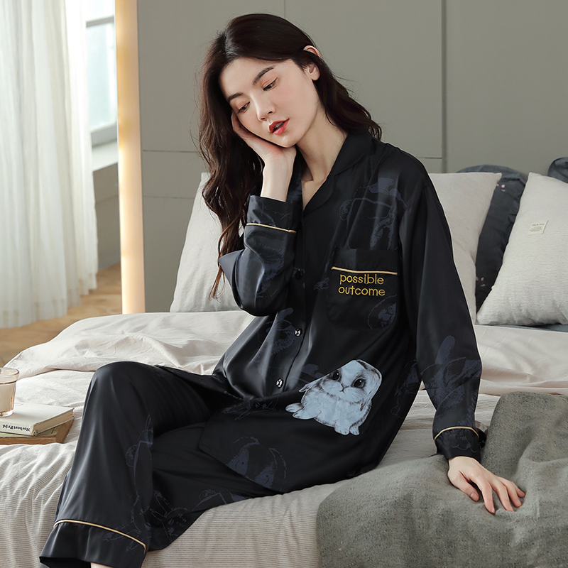 Pajamas women spring and autumn ice silk long sleeve thin simulation silk suit 2021 new two-piece home wear