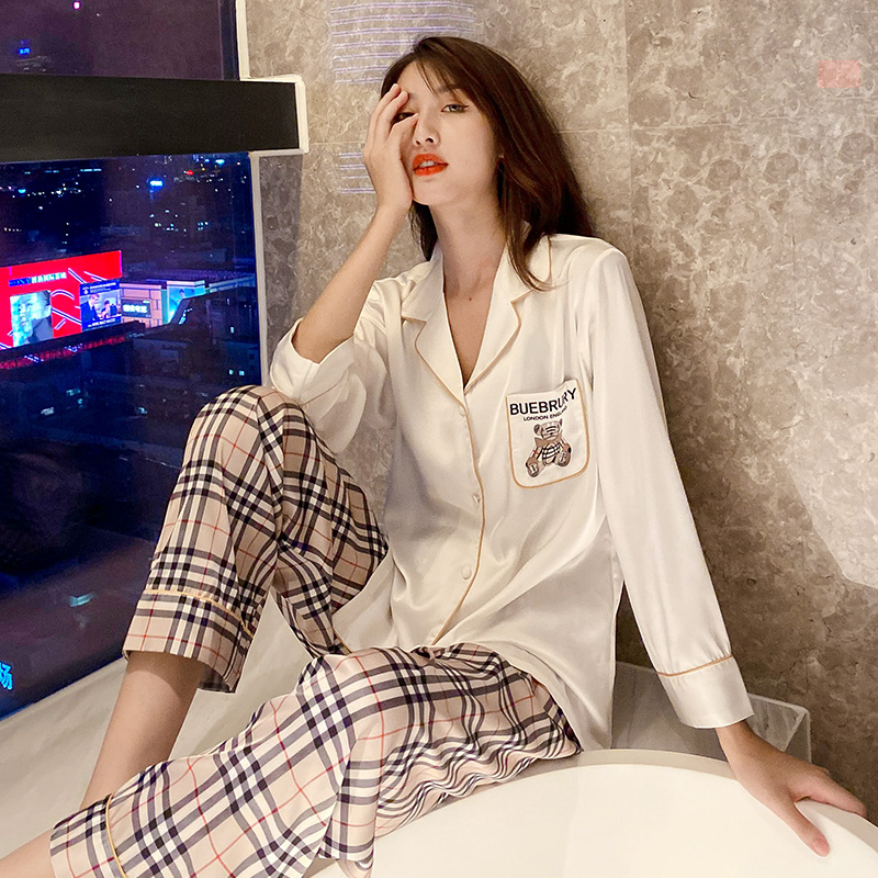 Ice Silk Sleepwear Woman Autumn Winter Net Red 2020 New Little Bear Net Red Cute Home Dress Woman Spring Autumn