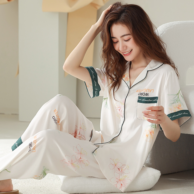 Sleepwear Woman 2022 New Summer Ice Silk Short Sleeve Thin home Home Clothing Spring Summer Advanced Sensation Suit can be worn out