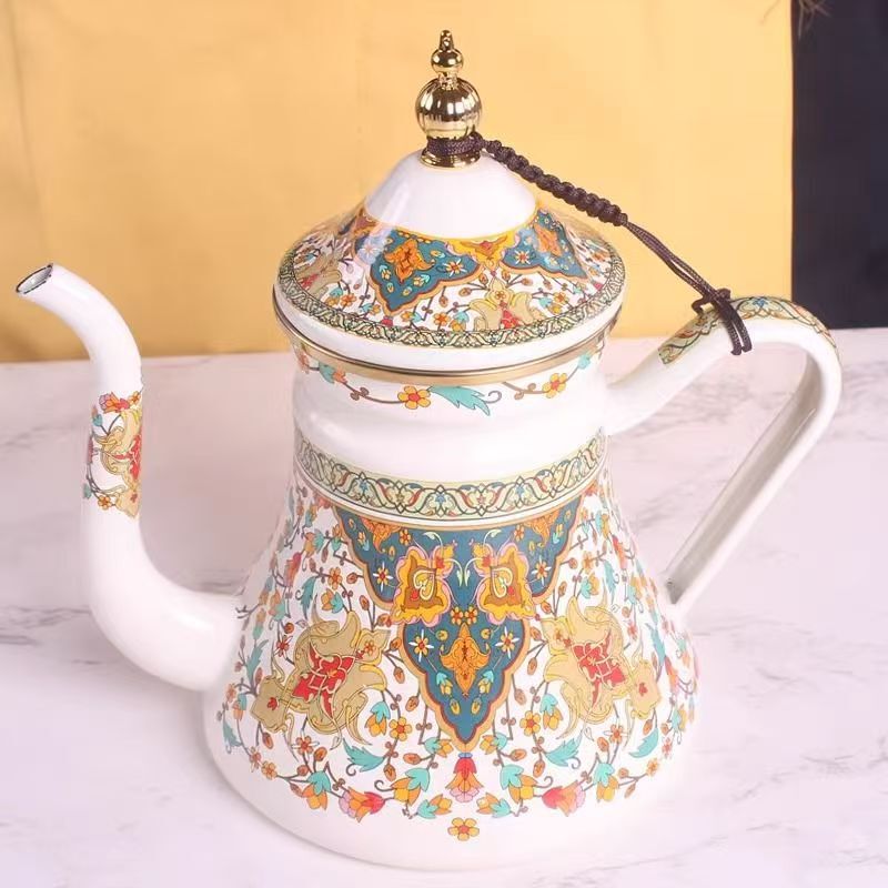Xinjiang Ethnic Style Enamel Milk Tea Pot, Water Kettle, Oil Pot, Vinegar Pot, Coffee Pot, Tea Brewing Pot, Cold Water Pot, Enamel Flower Teapot