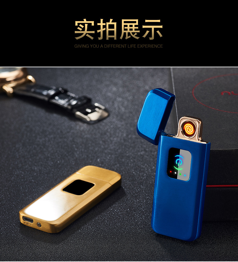 HT-712 sạc gió bằng kim loại USB LCD cảm ứng bật lửa điện tử hột quẹt bật lửa