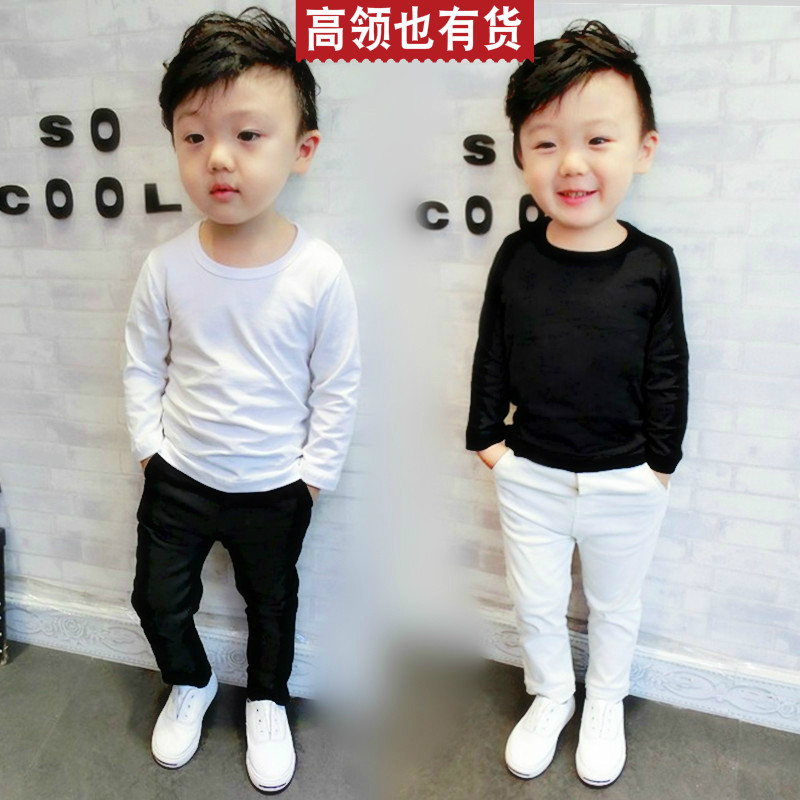 Children's clothing Autumn and Winter Children's Baby Girls Boys Black White T-shirt with a Pure Cotton Cotton Clothing