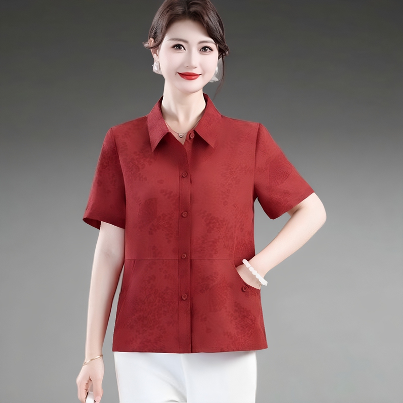 Summer New Style Short-Sleeve Collared Shirt for Middle-Aged and Elderly Women, Stylish Casual Slim-Fit Fashion Cardigan Shirt