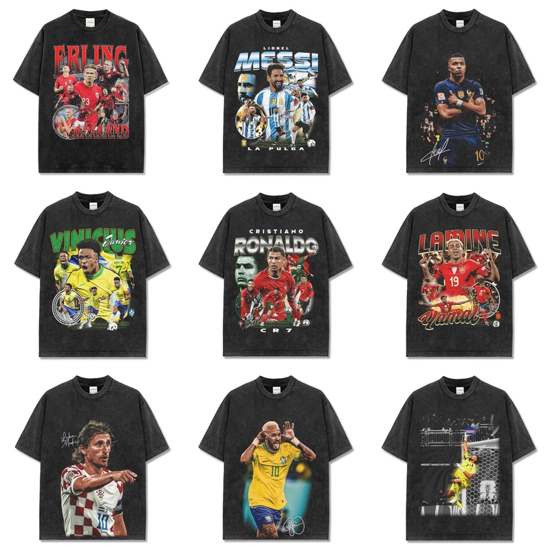 Cristiano Ronaldo, Messi, Mbappe, Haaland, Yarmal, Vinicius, American Football Star T-Shirt, Washed, Loose, Short-Sleeved Cristiano Ronaldo, Messi, Mbappe, Haaland, Yarmal, Vinicius, American Football Star T-Shirt, Washed, Loose, Short-Sleeved
