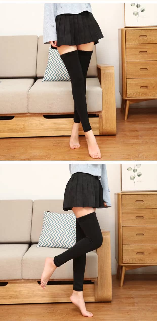Cộng với nhung dài ống ấm đến đầu gối mùa thu và mùa đông dày là đôi tất cao đến nửa đầu gối và cotton màu đen. tất lưới
