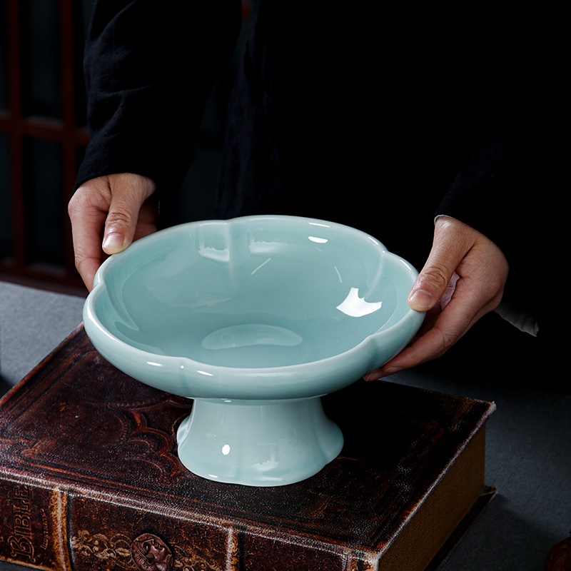 Chinese-Style Tall Fruit Plate, Special-Shaped Hotel Ceramic Cold Dish Plate, Snack Plate, Tea Snack Plate, Dried Fruit Snack Plate