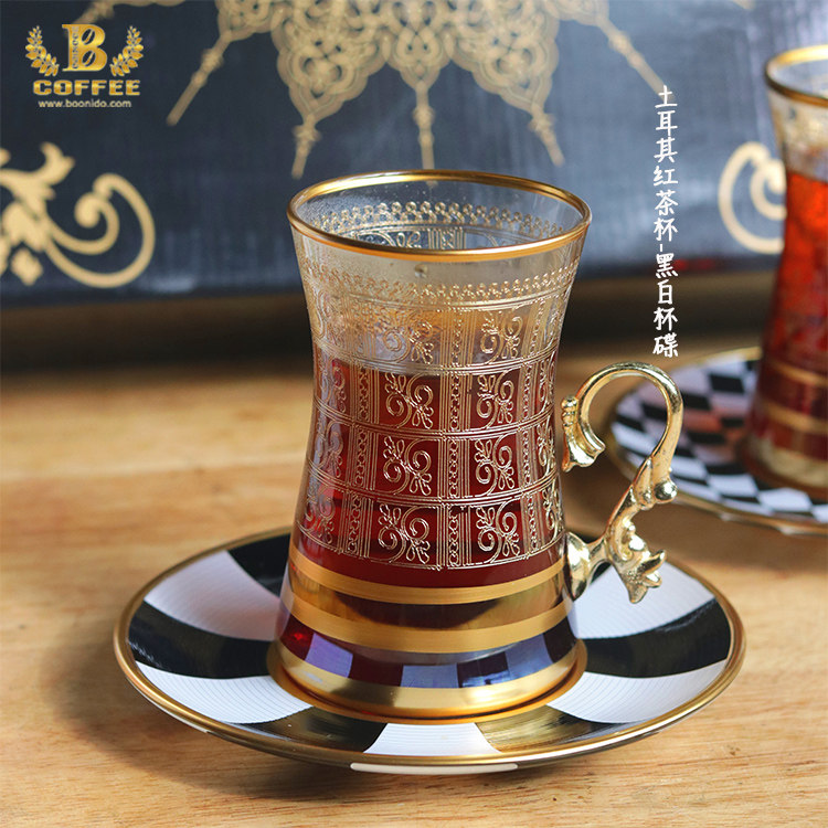 Turkish court style black tea cup black and white cup saucer home creative glass high temperature spot 160ml