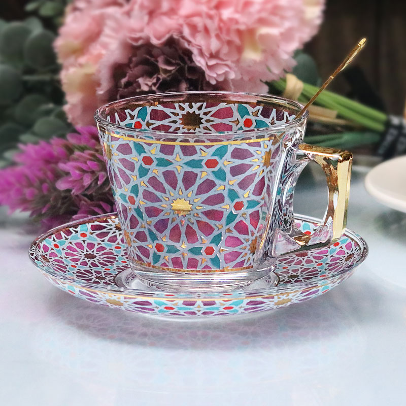 Turkey imported coffee cup European-style small luxury water cup golden retro delicate transparent glass black tea cup