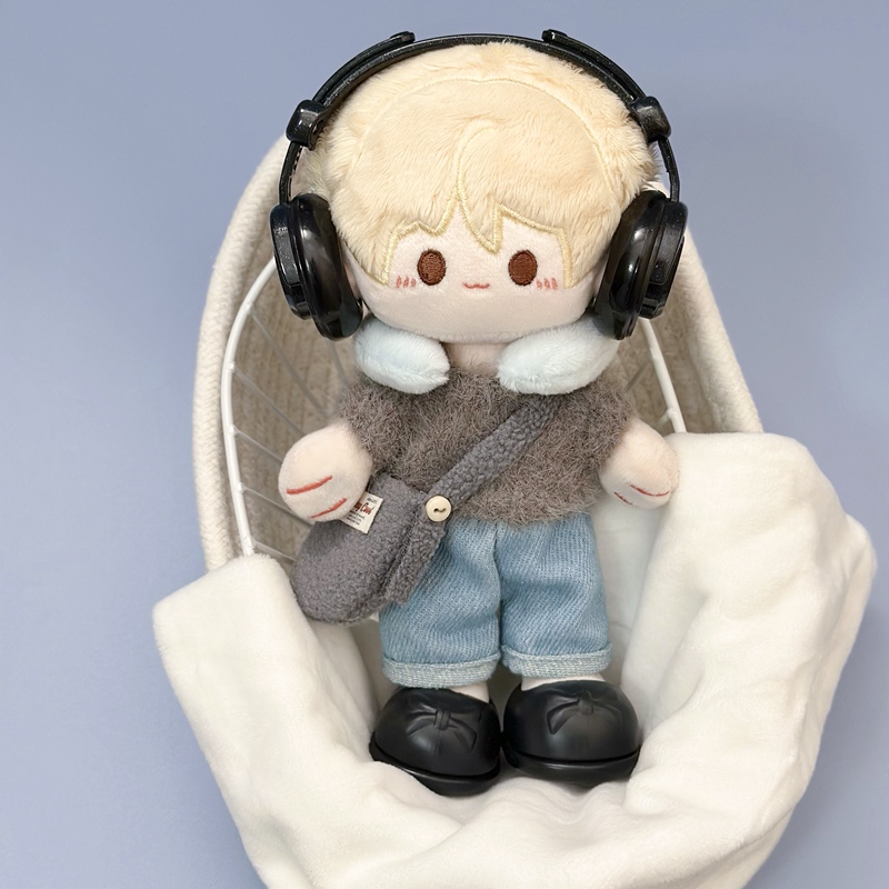Doll Clothes Set, Dark Gray Series, 10cm Body Replacement, Cotton Doll with U-Shaped Pillow, Non-Attribute Doll Clothes