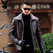 Áo khoác da mùa đông Playboy áo khoác da nam lông cừu nam da cừu cộng với áo khoác da nhung dày