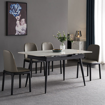 Rock plate telescopic dining table and chair combination folding household small household dining table Post-modern Nordic Marble light luxury dining table
