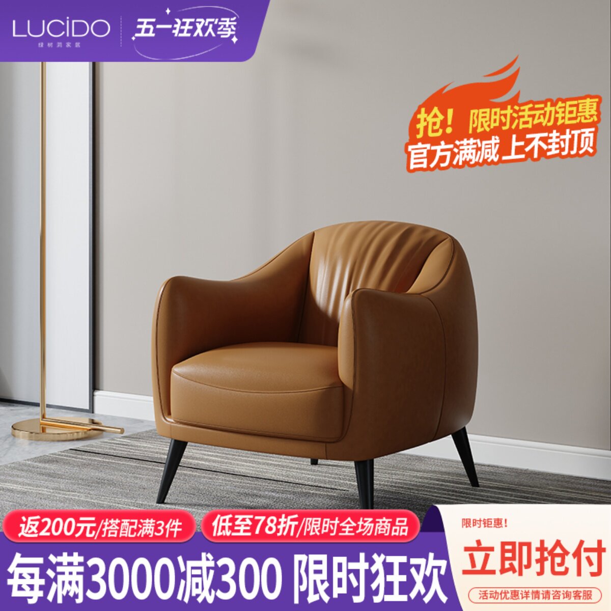 Single Sofa Nordic Modern Simple Leisure Small House Living Room Bedroom Balcony Italian Minimum Sofa Tiger Chair