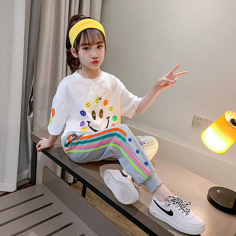 Girl Nets Red Summer Clothing Suit 2022 New Foreign Pie Children Korean Version Trend Summer CUHK Children Sports Two Suits