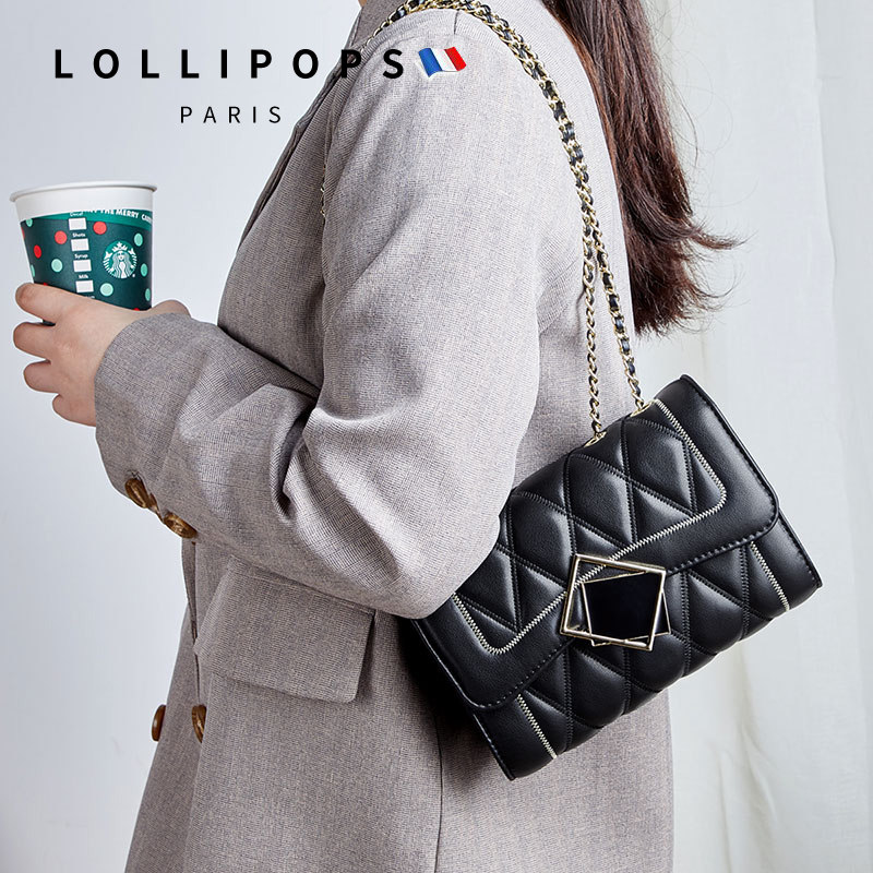 French leather women's bag 2021 trend fashion small fragrance style diamond chain small golden ball one-shoulder messenger bag