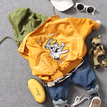 Children Lian Hat Jacket Spring Autumn Boy Black Yellow 2 Color Wide Shoulder Bat Sleeve Plane Embroidered Submachine Jacket Kshirt