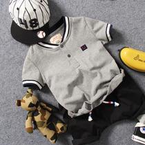 Child short sleeve T-shirt grey white 2 Color 2021 Summer boy Baby straight collar Polo shirt cotton half sleeve 100 lap soft