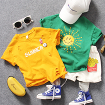 Every day special price yellowgreen 2-color short sleeve T-shirt Summer Boy Coke Badger Sun letter cutting the hole loose half sleeve