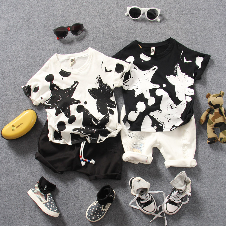 Parent-child short-sleeved T-shirt star print summer Korean version of children's clothing boys and girls children mother and father cotton half-sleeved tide