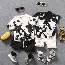 Parent-child short sleeve T-shirt stars printed summer Korean version of childrens clothes male and female child moms Mom and Dad cotton half sleeve damp