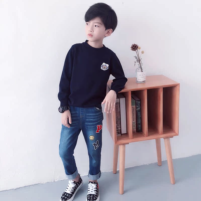 Pom Gấu Kids Fall mới Trẻ em Casual Jeans thời trang Boy Cub Xuân Thu quần Kids vừa