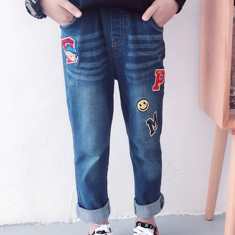 Pom Gấu Kids Fall mới Trẻ em Casual Jeans thời trang Boy Cub Xuân Thu quần Kids vừa