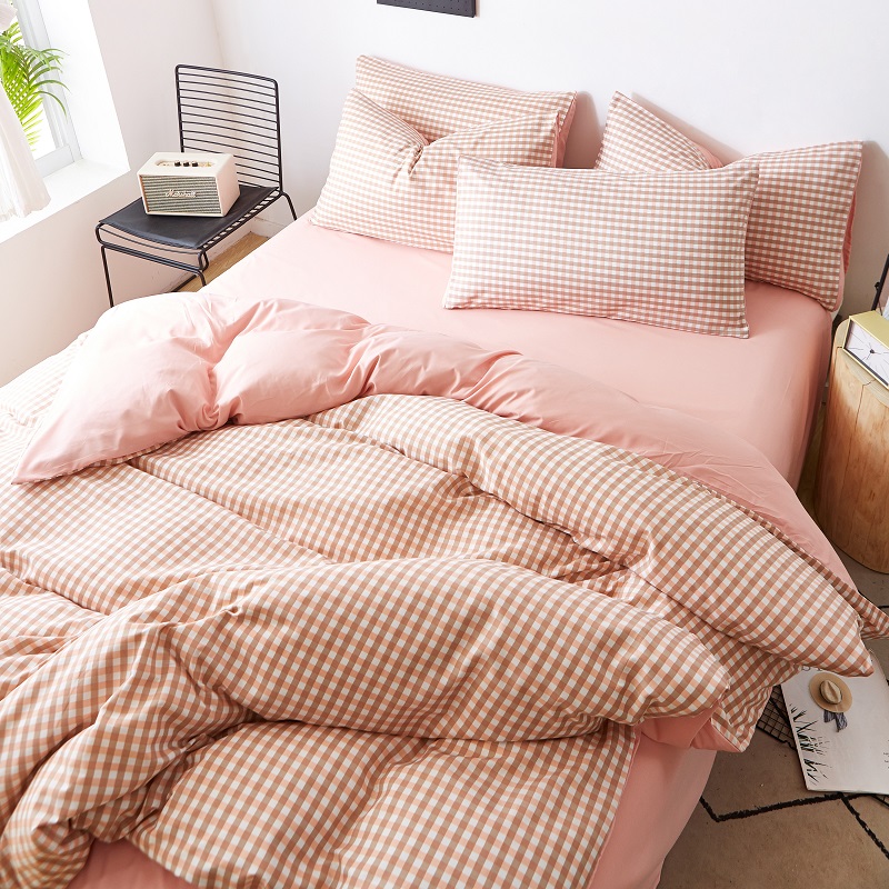 Powder GridWashed cotton Quilt cover Quilt cover singleton  1.5 rice 1.8x2.0 Single person student dormitory 150 Double 200 x230 sheets