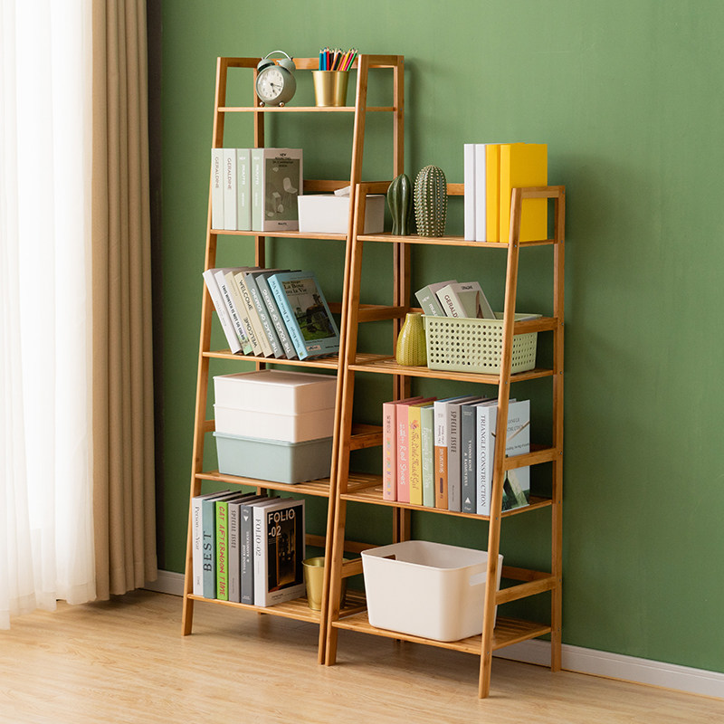 Children's bookshelf solid wood multi-layer floor rack student bookcase simple living room trapezoidal shelf study storage shelf