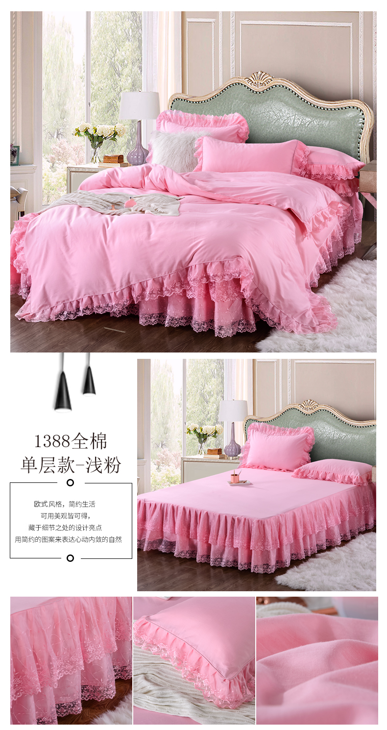 Đám cưới lớn màu đỏ giường bông bedspread váy ren một mảnh hôn nhân 1,8 / 2,0 bông che bụi - Váy Petti ga giường viền họa tiết