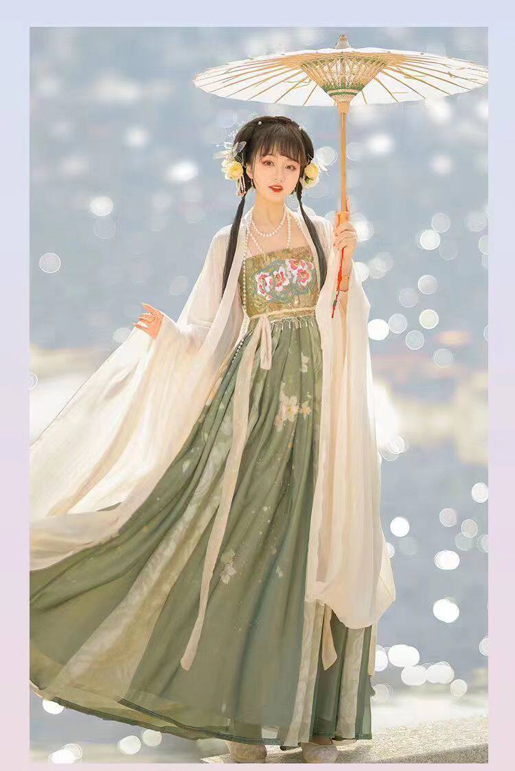 Китайцы одежда наборы 【春有约】原创唐制诃子裙汉服女大袖衫印花正品日常套装春秋款式 Tagkita