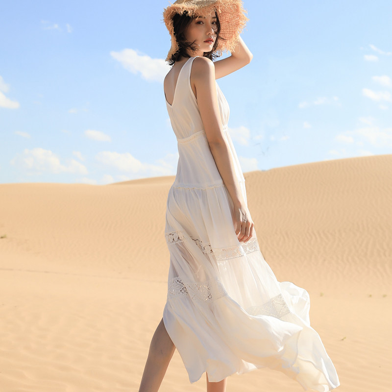 Sleeveless seaside holiday dress super fairy white dress women Maldives Bali beach dress red