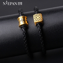 Imported woven cowhide red rope bracelet men and women sterling silver couple bracelet leather rope handstring transfer beads