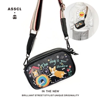 ASSCL tide male graffiti bag leather curtbag design breastbag personality hand drawn waist bag female