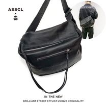 ASSCL tide men bag skin large capacity lazy casual single shoulder bag Dark in backpack female chest bag