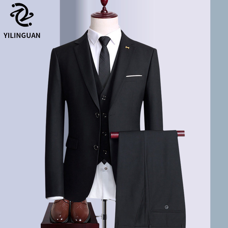 Suit suit suit men's three-piece slim Korean version of formal suit business professional groomsman wedding dress autumn