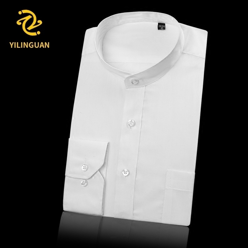 Stand collar shirt male youth slim long sleeve shirt Chinese style collar Chinese style round neck inch shirt