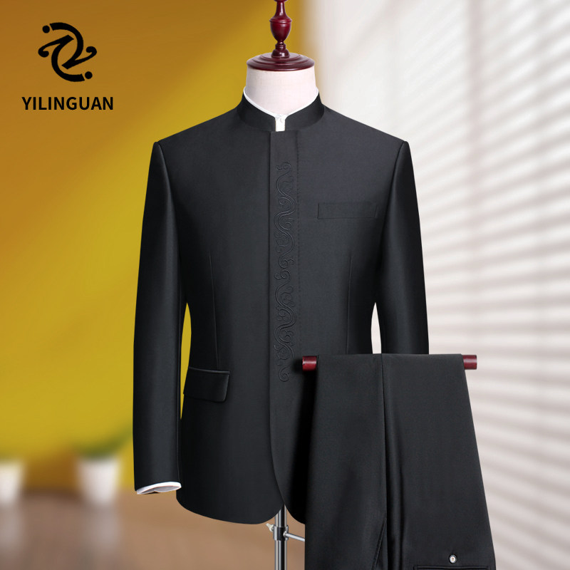 Tunic suit embroidered Xiangyun Chinese stand-up collar suit Chinese style middle-aged father-in-law wedding dress