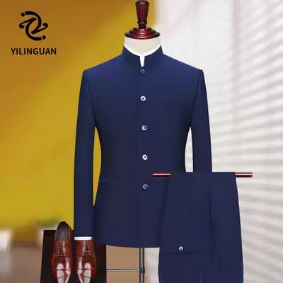Bridegroom Chinese wedding dress Zhongshan men's youth suit slim Tang suit stretch Chinese collar male dress