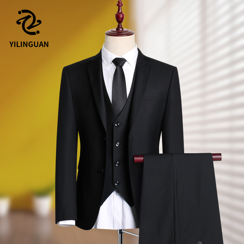 Suit suit men's three-piece korean version slim student small suit professional dress groomsman wedding dress