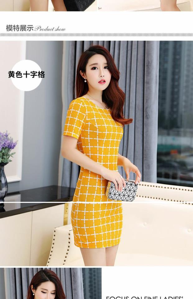 Mùa hè 2018 nữ mới phiên bản Hàn Quốc của đầm kẻ sọc cỡ lớn kẻ sọc ngắn tay OL Slim mỏng in Một chiếc váy có chữ dưới đầm xòe cao cấp
