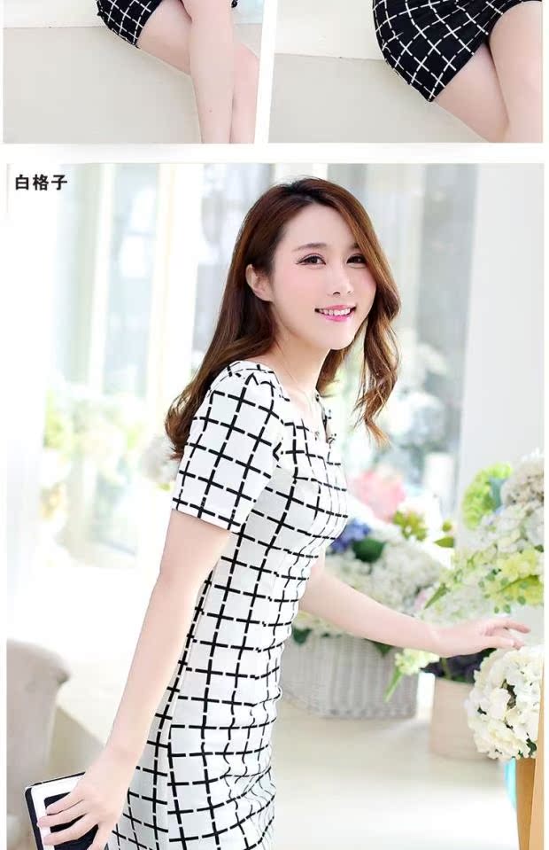 Mùa hè 2018 phiên bản Hàn Quốc mới của chiếc váy kẻ sọc OL giảm cân mỏng in khổ lớn tay áo ngắn Một chiếc váy nữ đầm dự tiệc