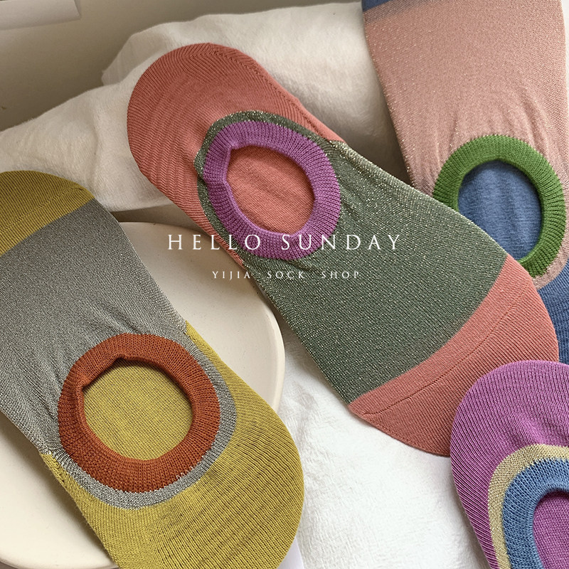 Bbling Bling a stockshop lady Summer thin and breathable silver shallot bright silk invisible shallow boat socks collage