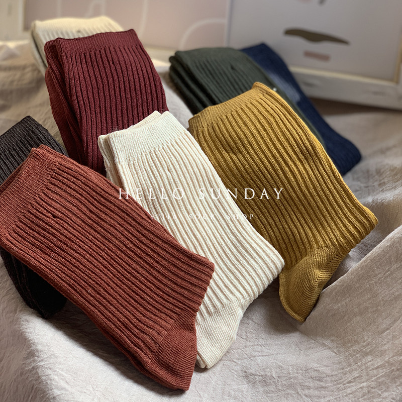 Socks ladies bubble socks in pure cotton Korea pure color and autumn old spring and summer thin day with nine pants