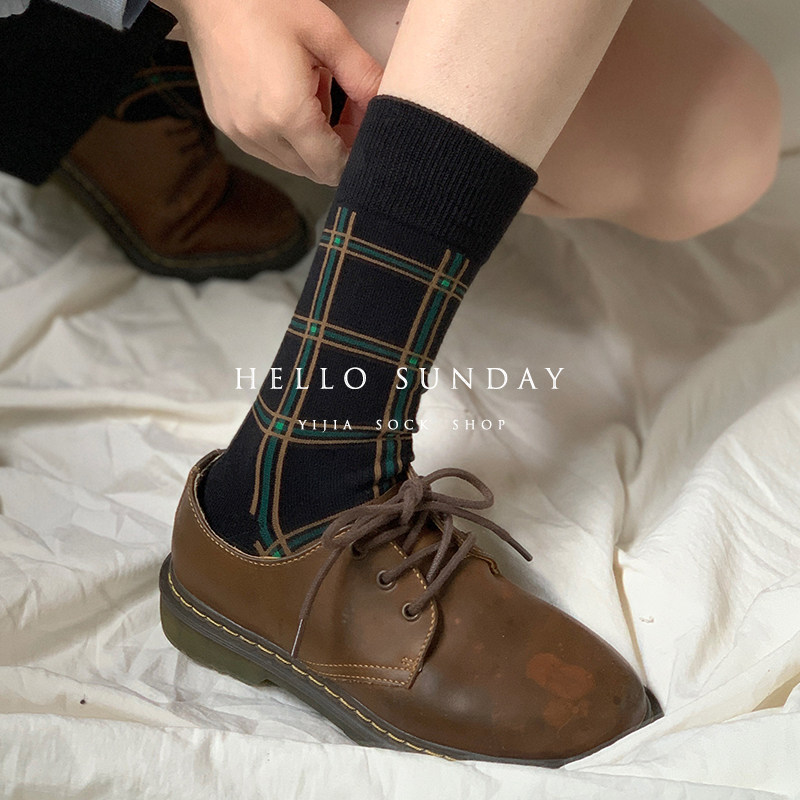 Plaid control spring summer pure cotton Inlenty Winery Sox ladies fashion Chains with white film clip Foci Murals