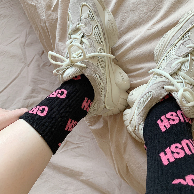Socks Lady Pure Cotton Middle Cylinder Socks Sports Letters Ins Tide Korean version Skateboard Sox streets Europe and America High oak spring and summer
