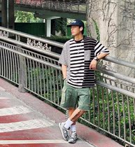  Spot BEAMS PANEL BORDER T-SHIRT PURE COTTON STRIPED STITCHING SHORT-SLEEVED T-SHIRT 20SS