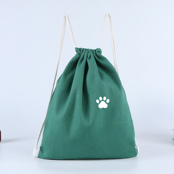 Thickened canvas drawstring backpack, men's and women's sports fitness storage backpack, outdoor travel bag, green storage travel